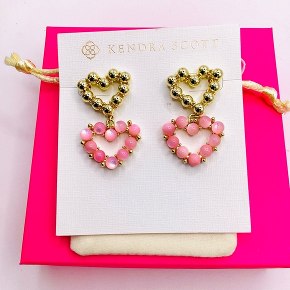 Kendra Scott Jewelry - Kendra Scott Ashton Heart Drop Gold and Pink Heart Earrings